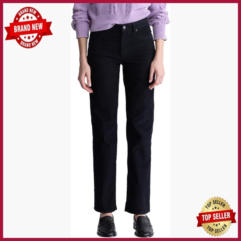 Mid Rise Straight Leg Corduroy Pants, 99% Cotton Stretch, Casual Slacks